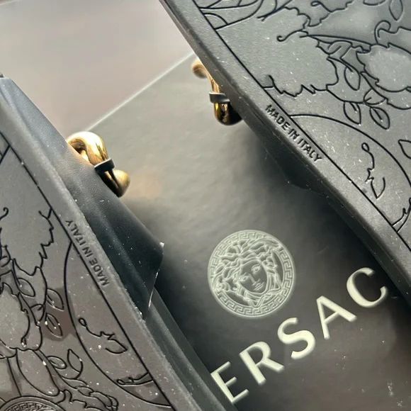 Versace Black and Gold Chain Slide Sandals - Picture 7 of 10